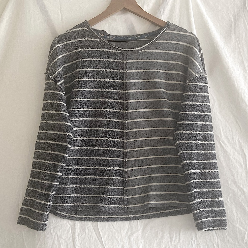 LRG Anthropologie Two-Toned Striped Gray & White Women's Inside Out Slouchy Top